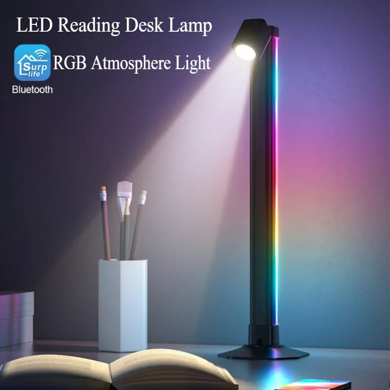 Lampada da scrivania da lettura a LED Luce d'atmosfera RGB Luce di apprendimento 2 in 1 con telecomando Luce decorativa per giochi di sport per la camera da letto di casa