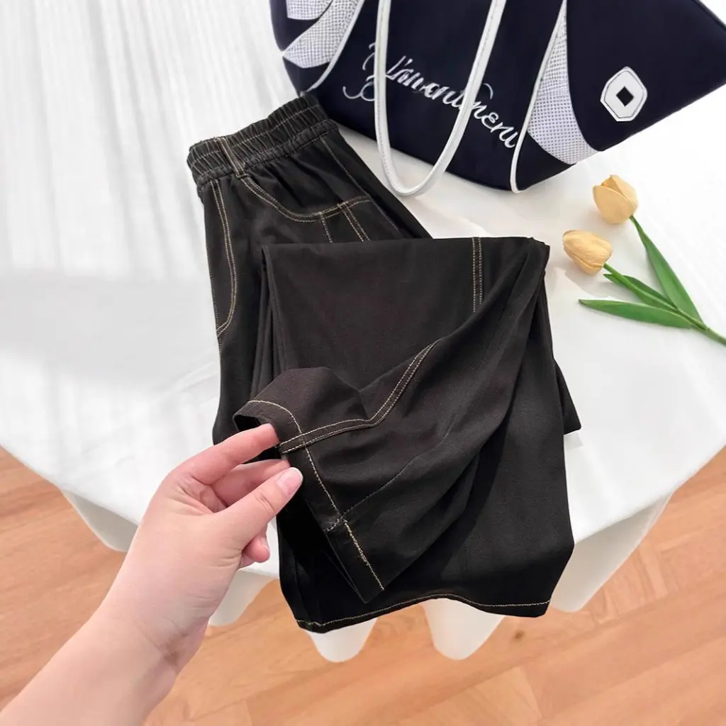 

Women's Denim Wide Leg Pants High Waist Loose Fit Ice Silk Straight Scimitar Design Spring Summer
