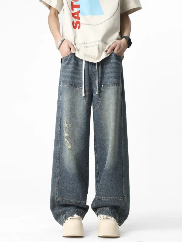 

Модные джинсы прямого кроя для подростков, повседневные свободные широкие брюки, осенняя одежда, удобные мягкие джинсы из денима в стиле ретро, повседневные джинсы