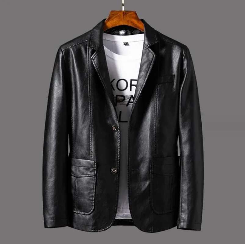 

2023 Spring Leather Jacket Men Coats Motorcycle Faux Leather Coat Men's Brand New High-grade SheepSkin Stand Collar Jackets M-4X