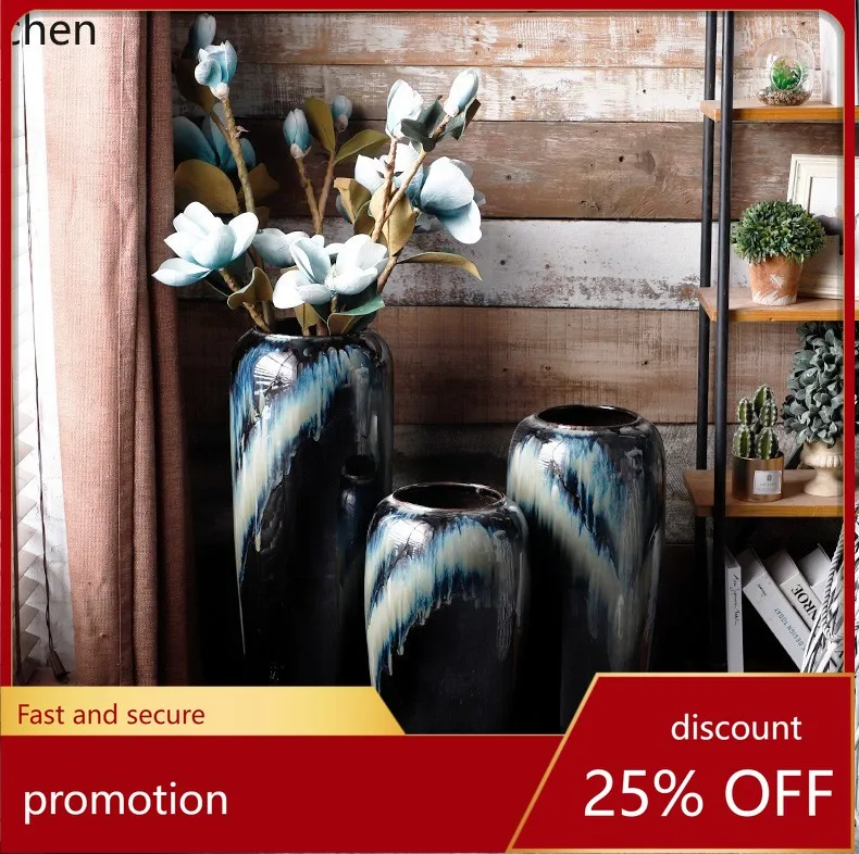 

CZ Floor-standing High-end Ceramic Black Vase Ornament Dried Branches Ceramic Pot Flower Arranger Villa Model Room Ornament