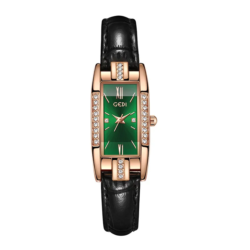 Light Luxury Brand Starry Sky Ladies Watch Red Leather Fashionable and Versatile Square Waterproof Women's Quartz Wristwatches