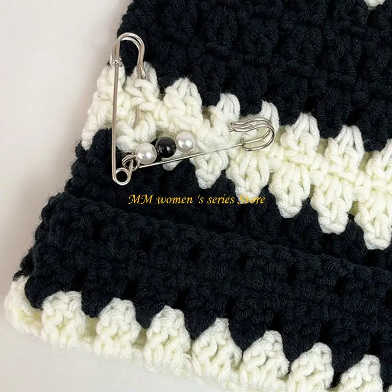 Q39C Y2K الشيطان مخطط محبوك قبعة مع مشبك ورق ديكور الشتاء قبعة ركوب الدراجات