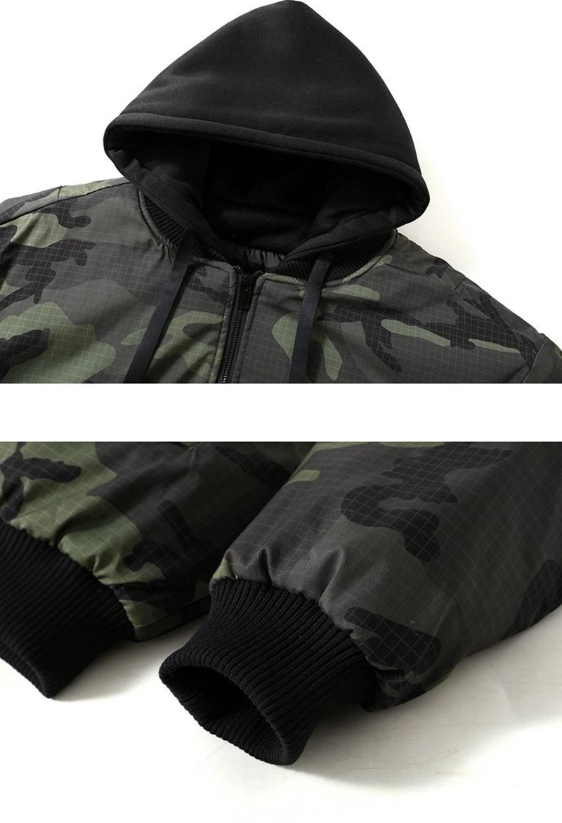 Autumn Winter Men's Retro False Two-Piece Camouflage Jacket - Plus Size Thickened Warm Casual Cotton Coat