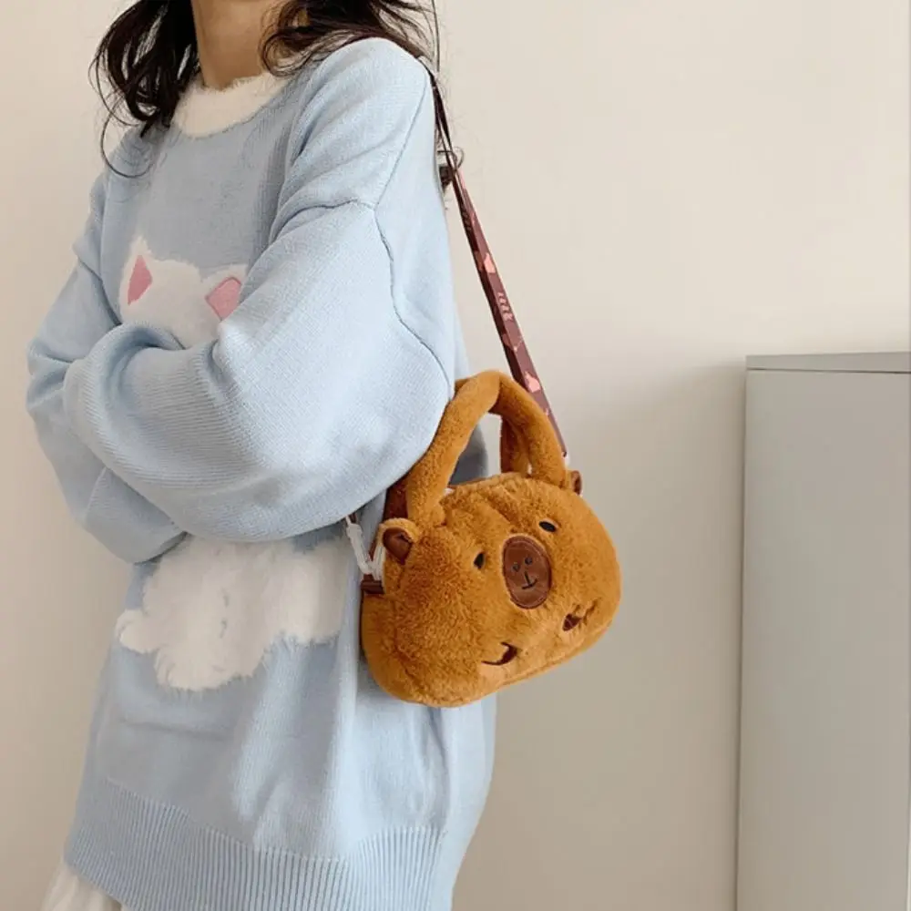 Kawaii Capybara Plush Backpack Women Versatile Cute Cartoon Funny Capibala Crossbody Bag Large Capacity Tote Bag