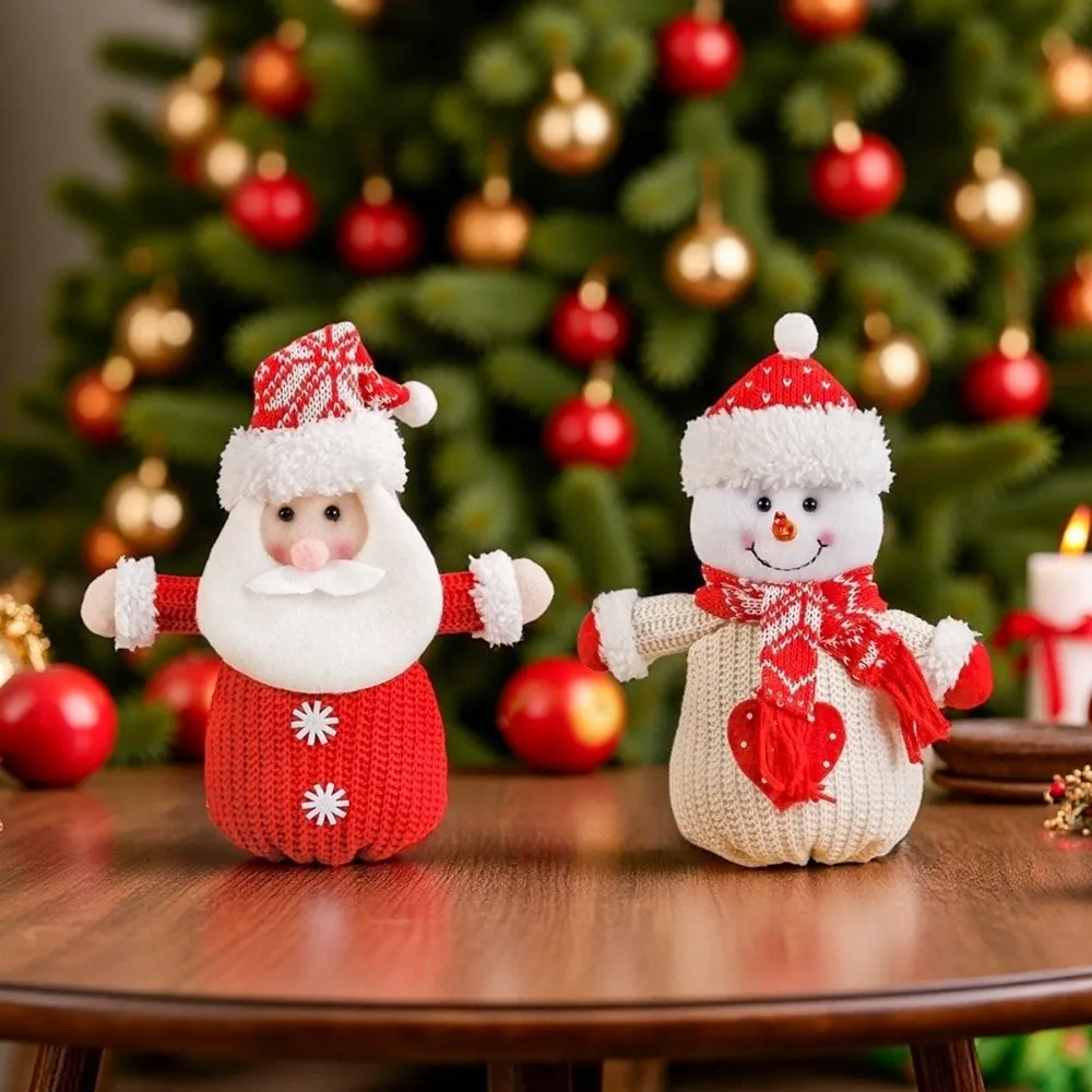 

Snowman Christmas Candy Bag Knitted Santa Claus Xmas Drawstring Bag Cartoon Cute Christmas Doll Bag New Year Celebration