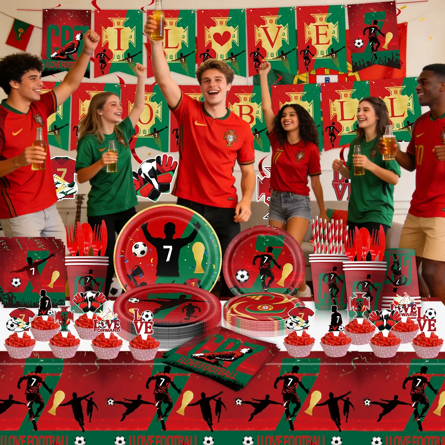 Neue CR7 Geburtstagsdekoration Fußball-Superstar Party-Zubehör Fußball-Partyartikel Tischdecke Teller Pappbecher Hintergrund – Detail 9