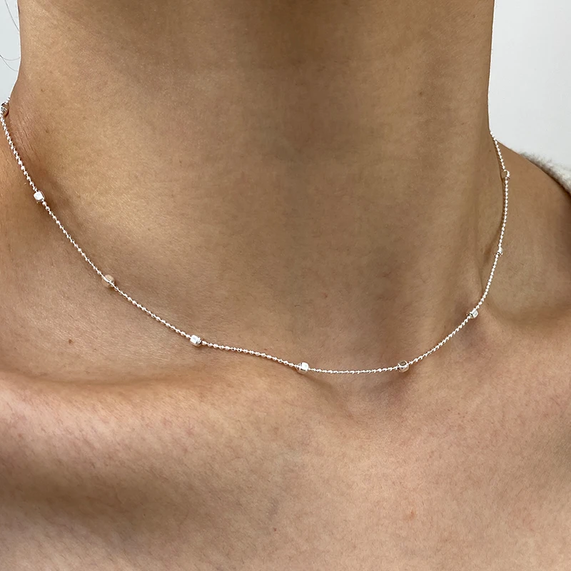 Neue S925 Silber Klassische 45CM 50CM Basic Quadratische Perlenketten Choker Massive O-förmige Halskette Gedrehte Stabkette Singapur-Kette – Detail 2