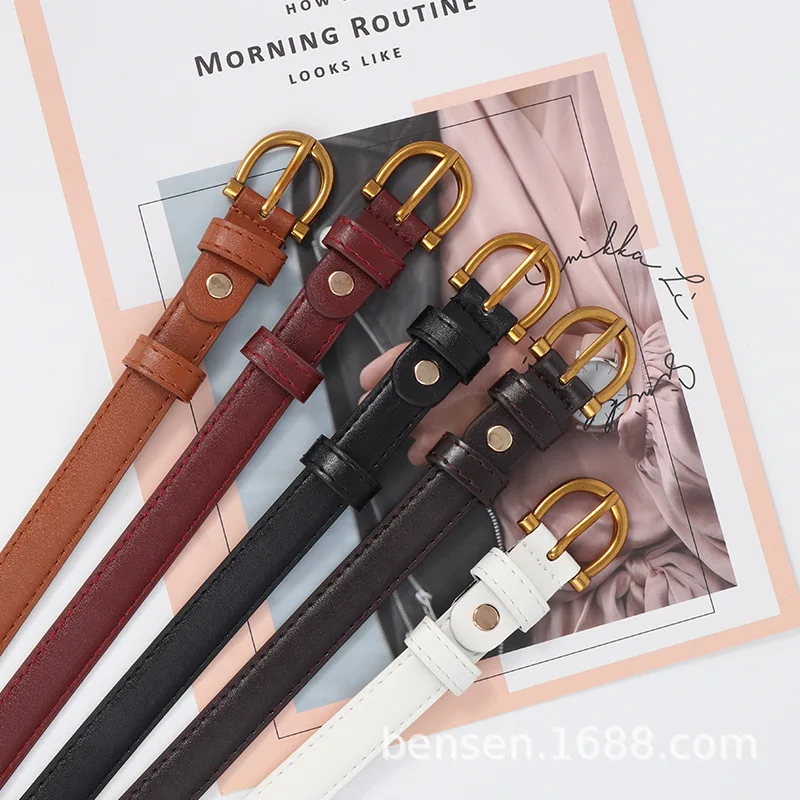 Women's Belt Minimalist Trendy Thin Belt High End Authentic Casual Versatile Needle Button Belt with Skirts Jeans Lady Belts New