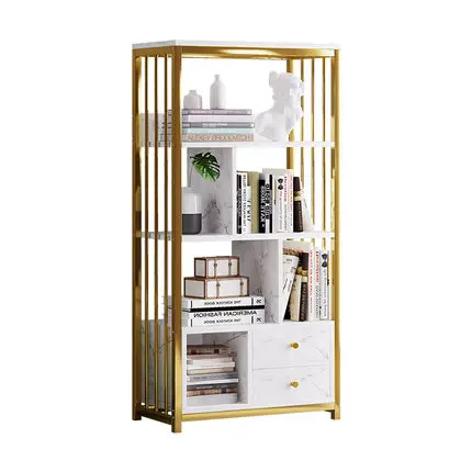 yy-Bookshelf Simple Floor Home Living Room Light Luxury Shelf Office Small Storage Shelf Multi-layer Iron Bookcase