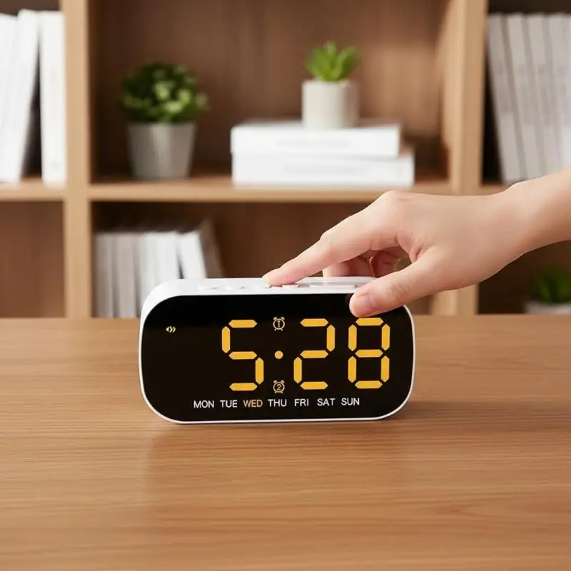 Desktop Digital Alarm Clock Temperature Date Week Dual Alarm Night Mode Snooze Clock 5 Levels Of Brightness 12/24H LED Clock