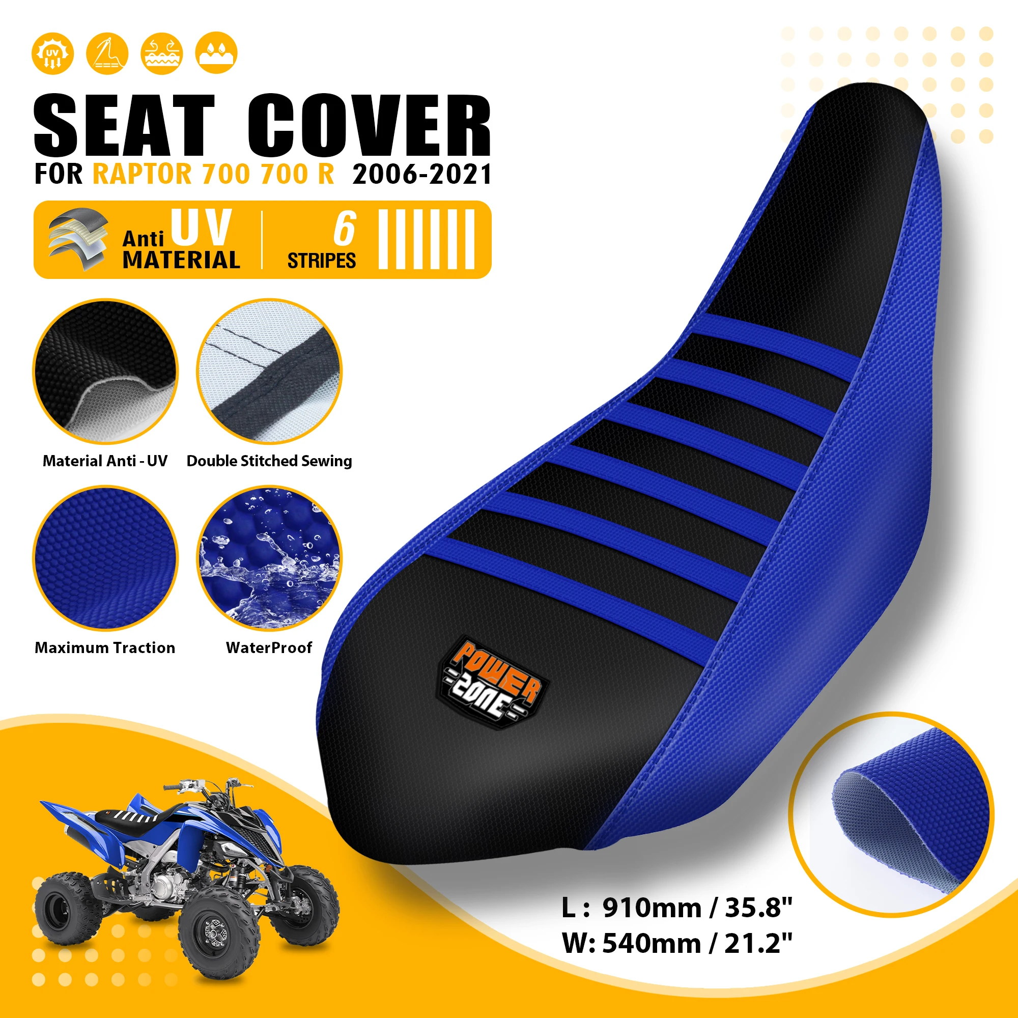 

Мягкий чехол на сиденье Powerzone в рубчик для Raptor 700 700 R 2006-2021, водонепроницаемые нескользящие резиновые подушки для мотоцикла, защита