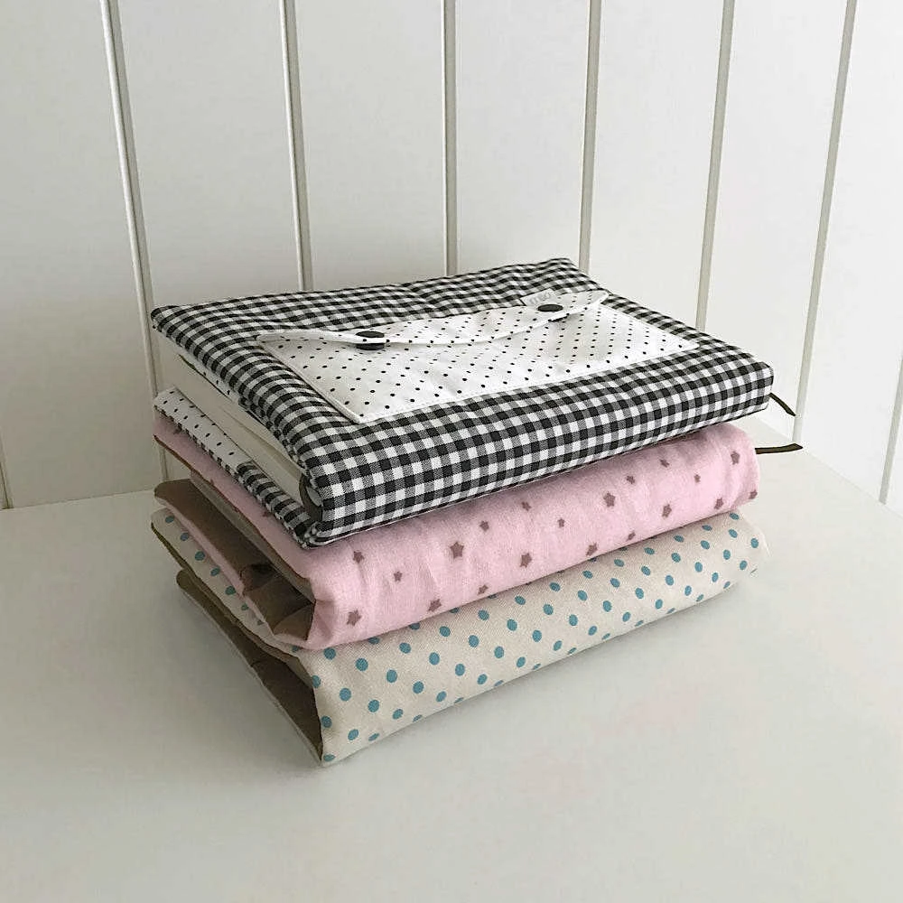 Cute Star Quilted Book Cover Polka Dot Cotton Notebook Sleeve Soft Padded Journal Protector Korean Pencil Case Diary Book Pouch