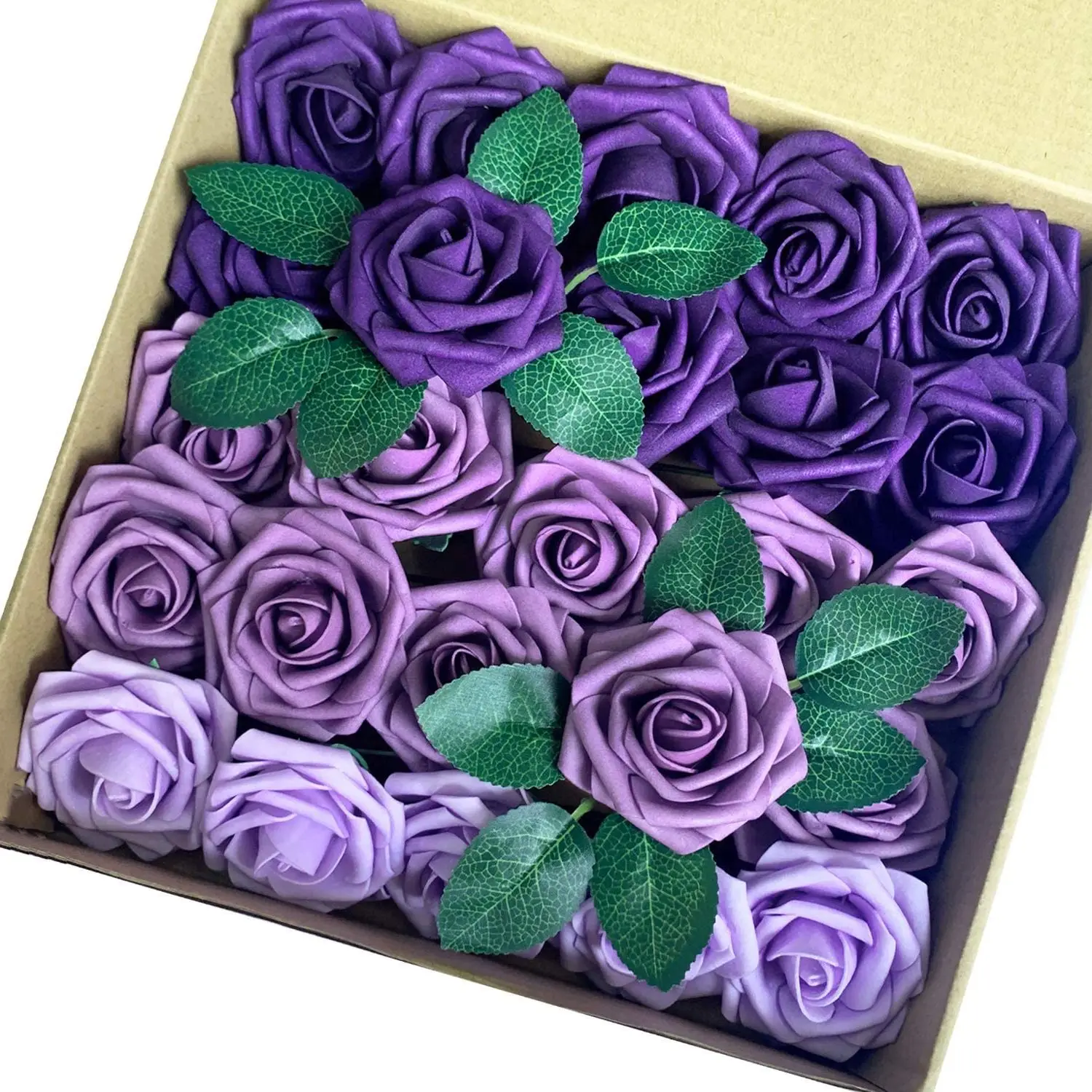 Mefier Home Artificial Flowers 25PCS Real Looking Ombre Colors Purple Fake Roses with Stem for DIY Wedding Party Home Decoration