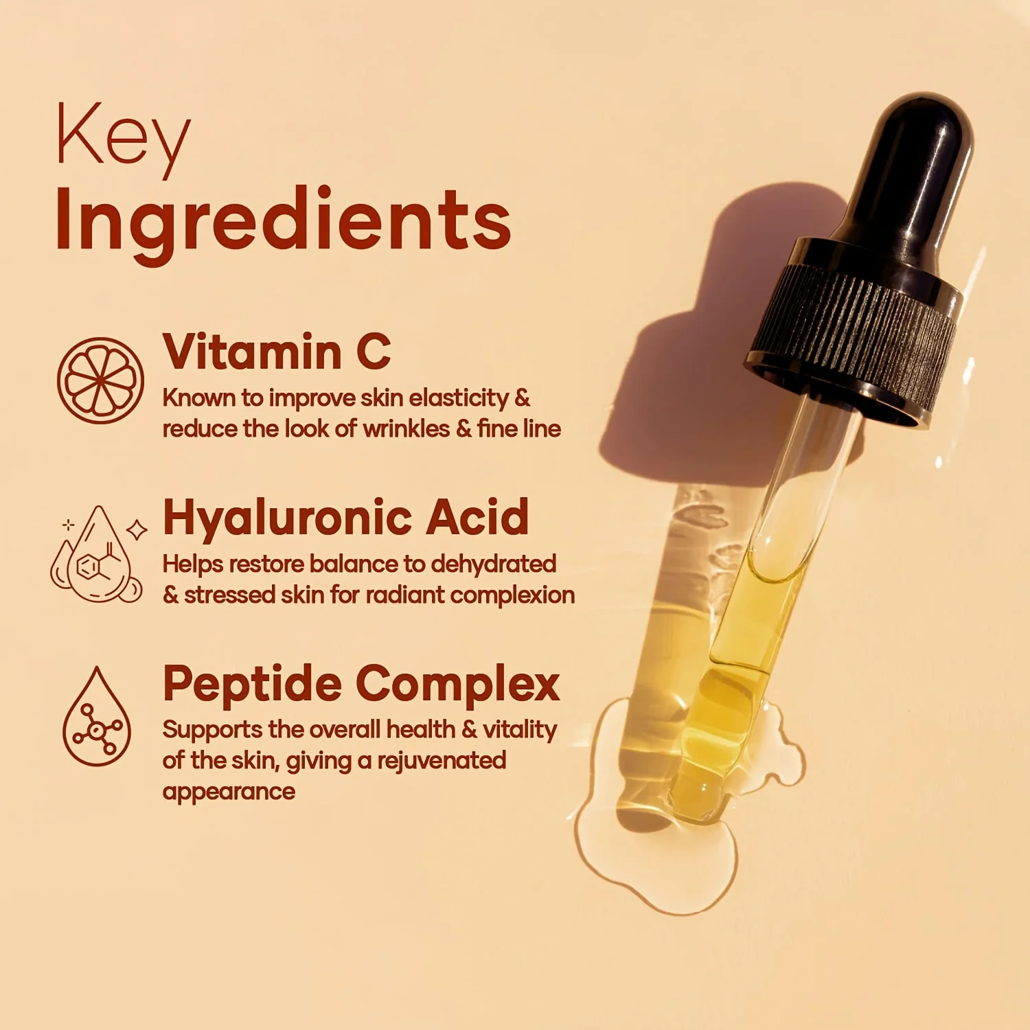 Sérum à la vitamine C pour le visage amélioré avec des peptides d'acide hyaluronique