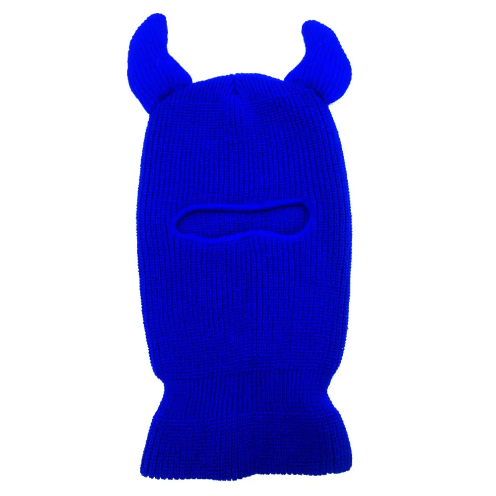 

Pullover Hat Horns Balaclava Knitted Caps Single Hole Ox Horn Full Face Ski Mask Breathable Windproof Halloween Cotton Hat