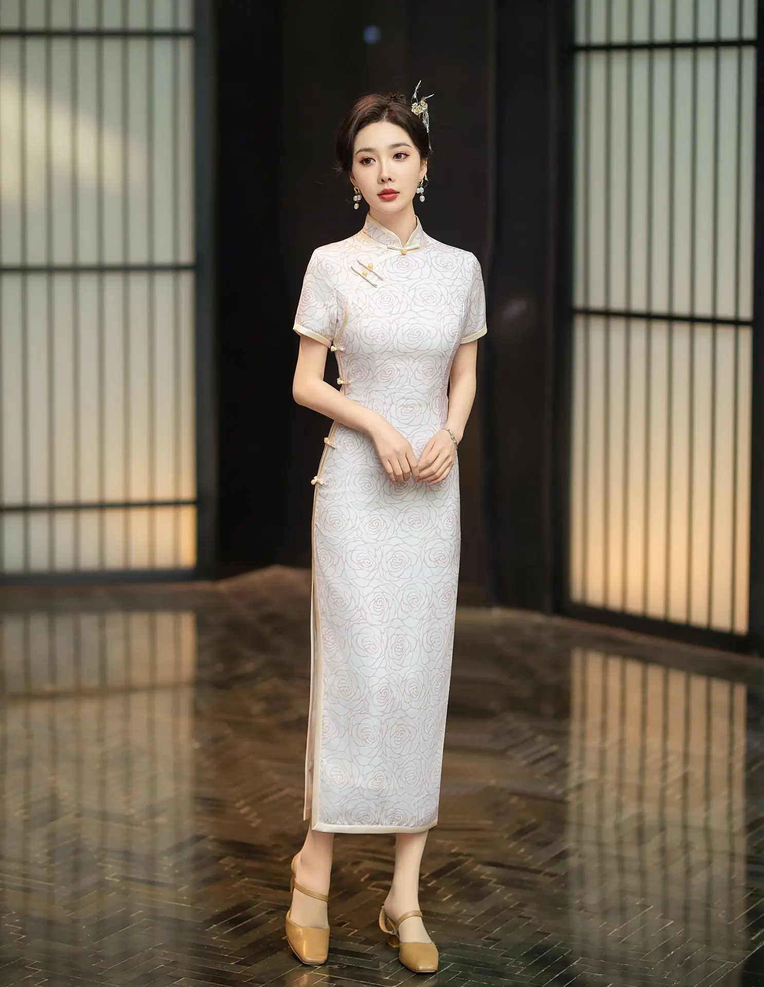 

Cheongsam Elegant Sexy Bridal Vintage Dress Wear Engagement Catwalk Lace Slim Evening