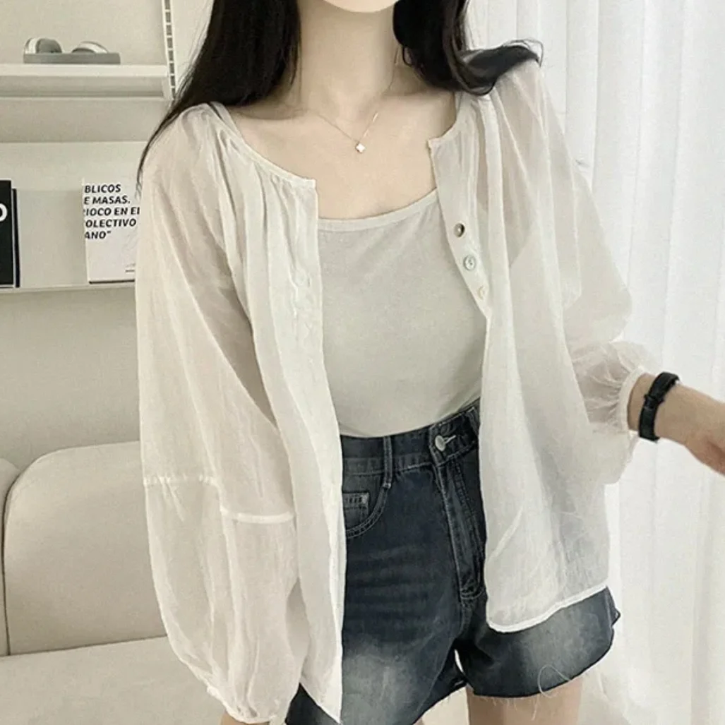 Chic Sun Protection irt Women's Summer Thin Outer Cover Loose Lantern Sve Design Sensation Fairy Upper Body Korean Sle