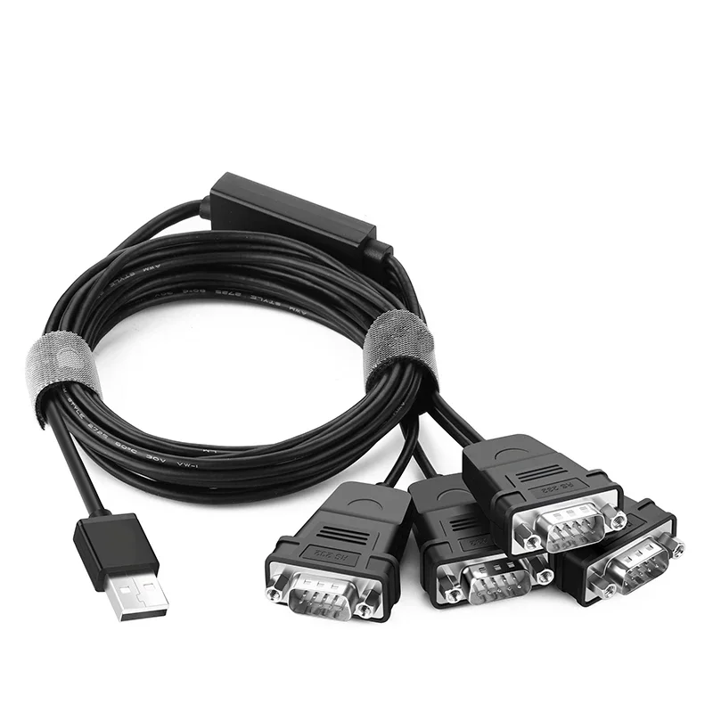 USB to Serial RS232 Cable Adapter 4 Ports DB9 Converter 9-Pin Male to Male with Hexnuts for Windows 10/8.1/8/7/XP/ Vista/Linux