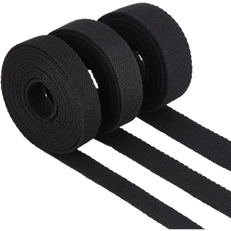 

3 Rolls 9.38 Yards Cotton Webbing Tape Herringbone Twill Webbing Tape Strap for Sewing Dressmaking Alterations Craft Apron Black