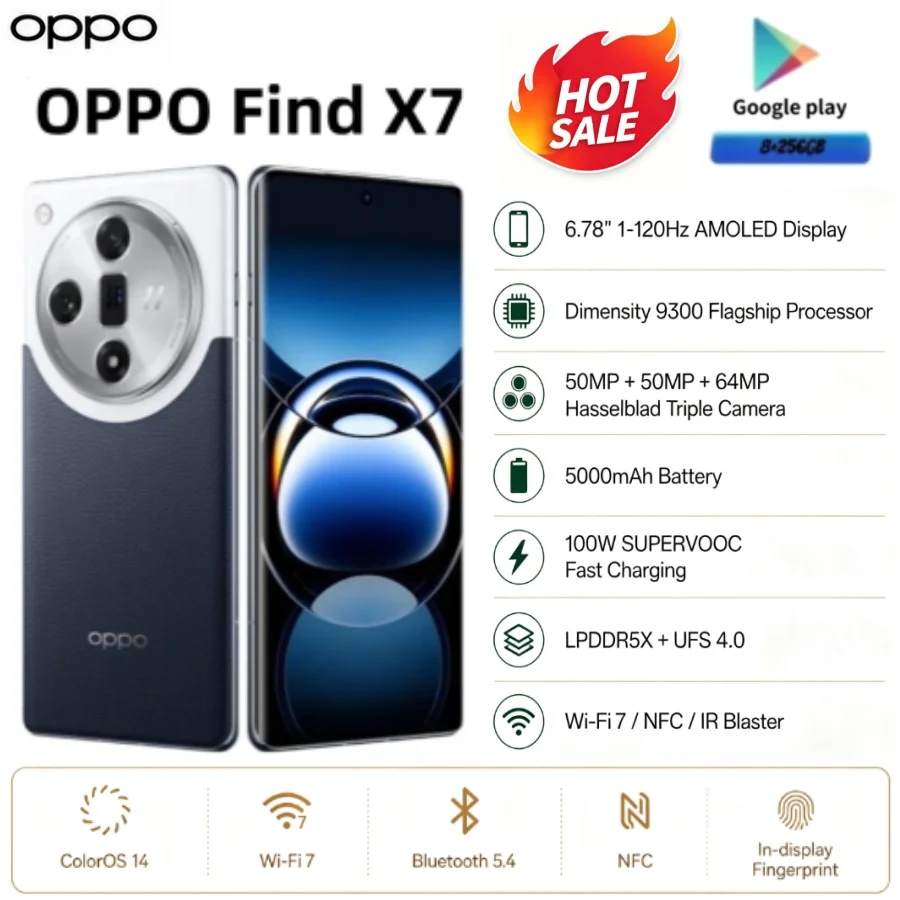 2026 new OPPO Find X7 5G 8GB+256GB Mobile Phone, 6.78-inch ProXDR OLED, Dimensity 9300, Hasselblad Camera, 100W SUPERVOOC, IP65
