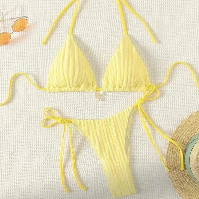 

Sexy Backless Bikini 2 Pieces Set Women Laced Up Solid Split Swimsuit Beach Bikini 2025 New Summer Swimwear Bikinis Set