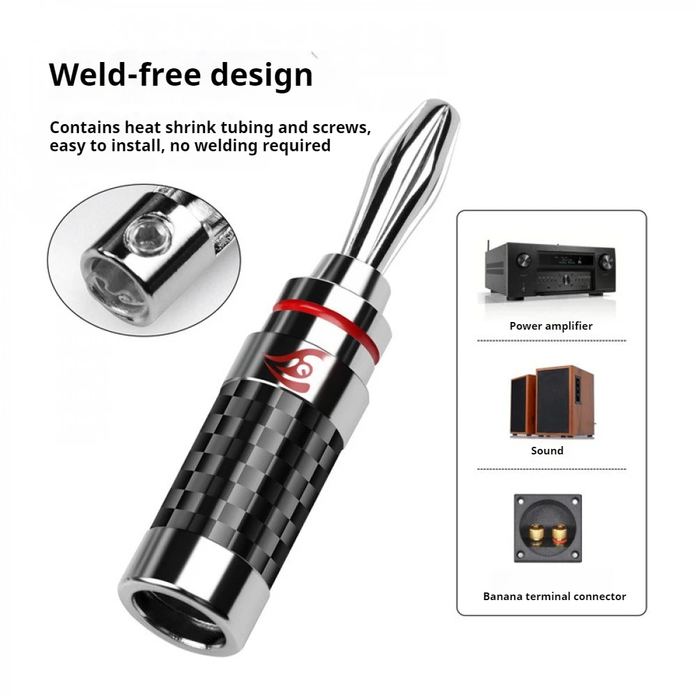 

2PCS Carbon Fiber Speaker Banana Plugs Pure Brass Rhodium Plated Speaker Audio Video Connector Welding-free Banana Plugs