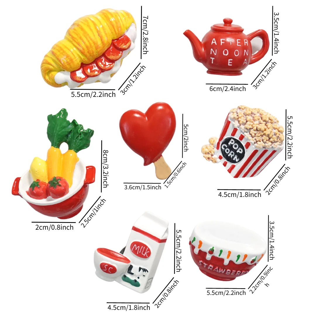 Red Food Geladeira Ímãs, Bule, Crossaint, Leite, Geladeira Tomate, Adesivos Magnéticos, Decorações Home, Presente Cozinha Criativa