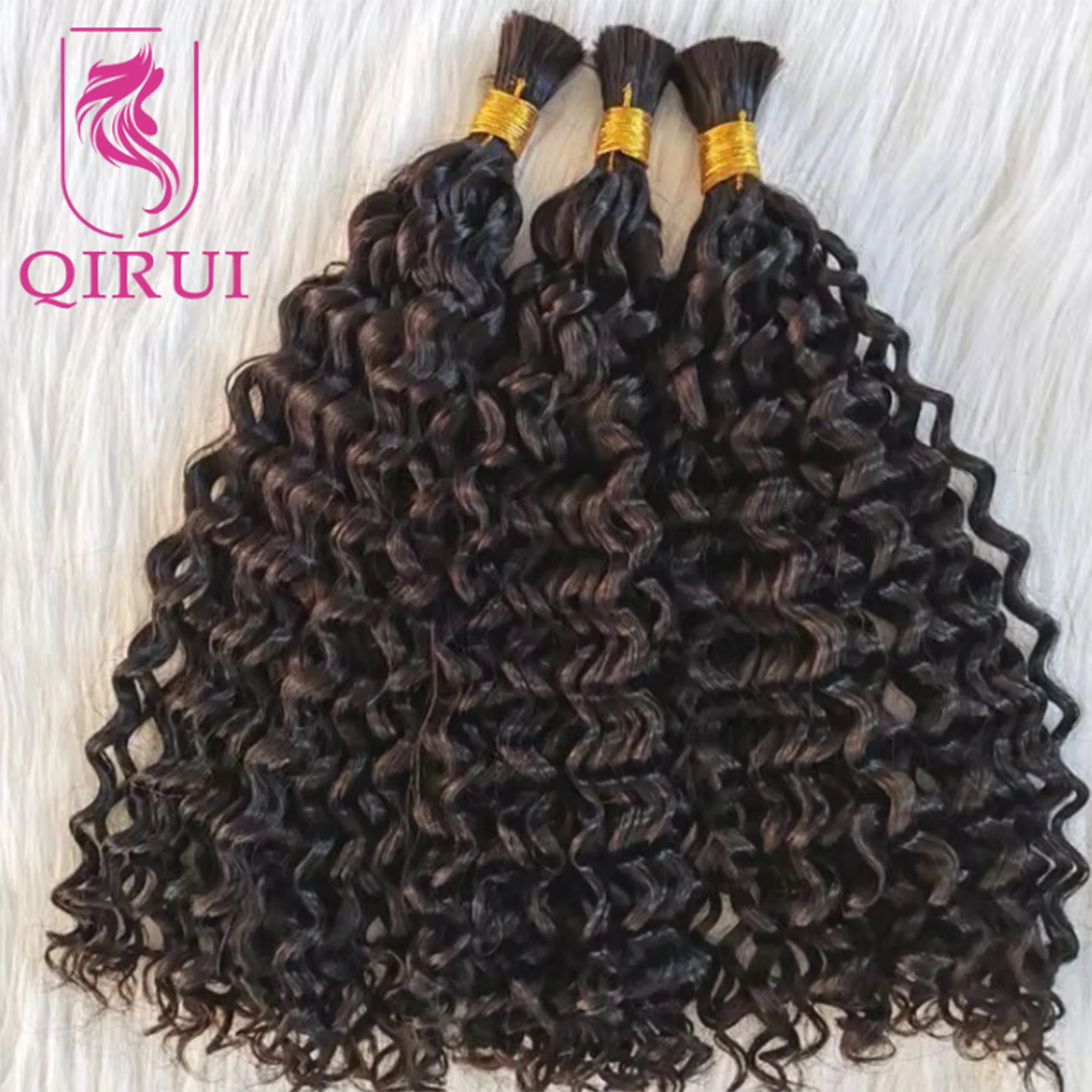 Brazilian Curly Bulk Human Hair Bundles No Weft Bulk Human Hair For Braiding Water Wave Hair Extensions Full End Double Drawn