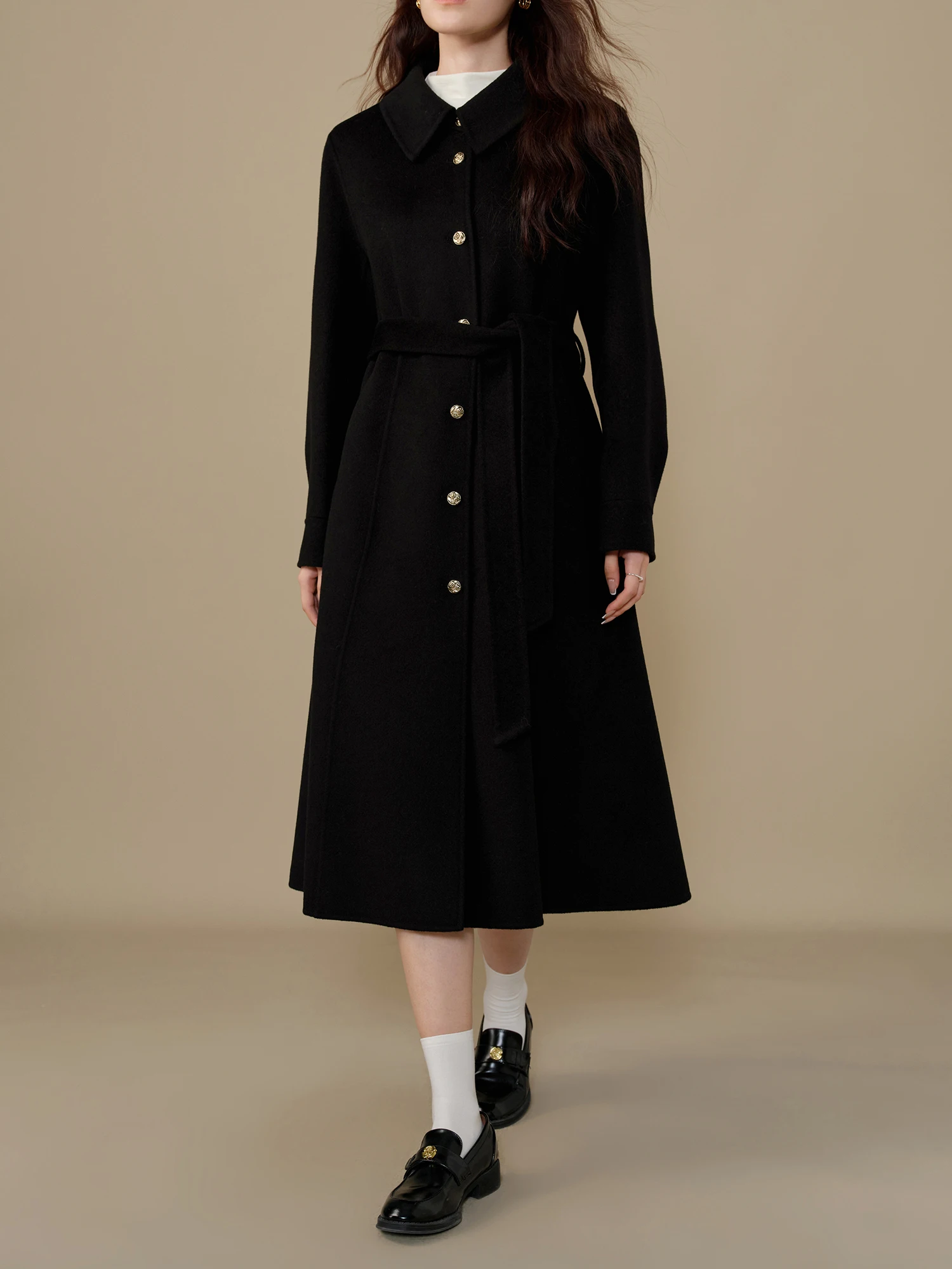 DUSHU 74.4% Sheep Wool Plus Size Hepburn Style Wool Coat 2024 Winter New Versatile Commuting Long Tweed Black Jacket 24DS84179