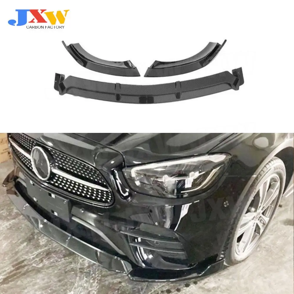 

3Pcs ABS Gloss Black For Benz W213 E260 E300 E350 Sport 2021 Convertible Front Bumper Lip Spoiler Splitters Carbon Look