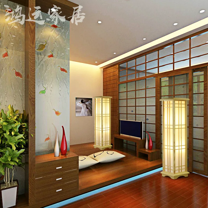 

Simple floor lamp tatami table lamp living room bedroom dining room tea room zen solid wood simple log color wood art