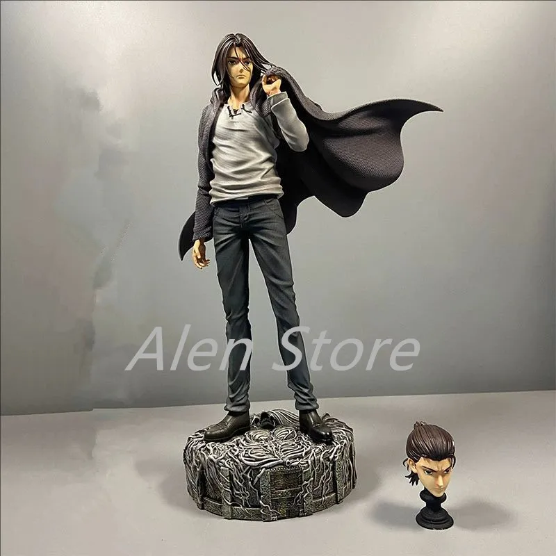 男の子のためのタイタンフィギュアへの攻撃,エレン・イェーガー,アニメアクションフィギュア,エレン・イェーガー,両頭の像,PVCコレクションモデル,人形のおもちゃ,28cm