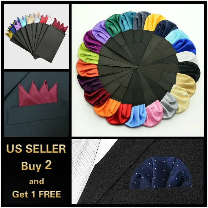 Men's Satin Silk Pre Folded Pocket Square Hankie Hankerchief Wedding Party