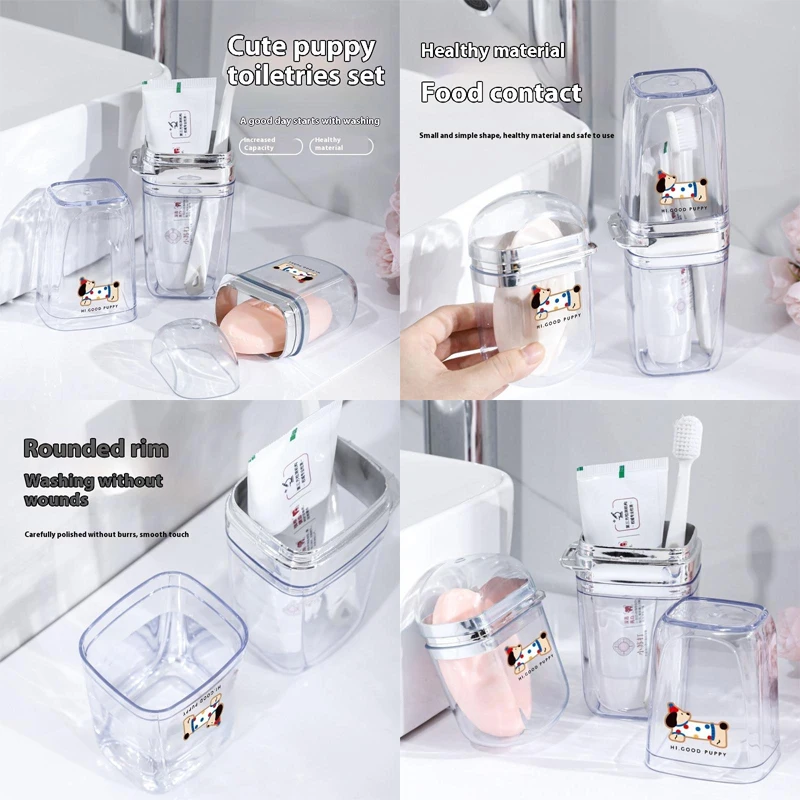 

1 комплект, портативные дорожные контейнеры для зубных щеток, прозрачный чехол для зубной щетки с рисунком щенка, аксессуары для улицы/бизнеса/путешествий