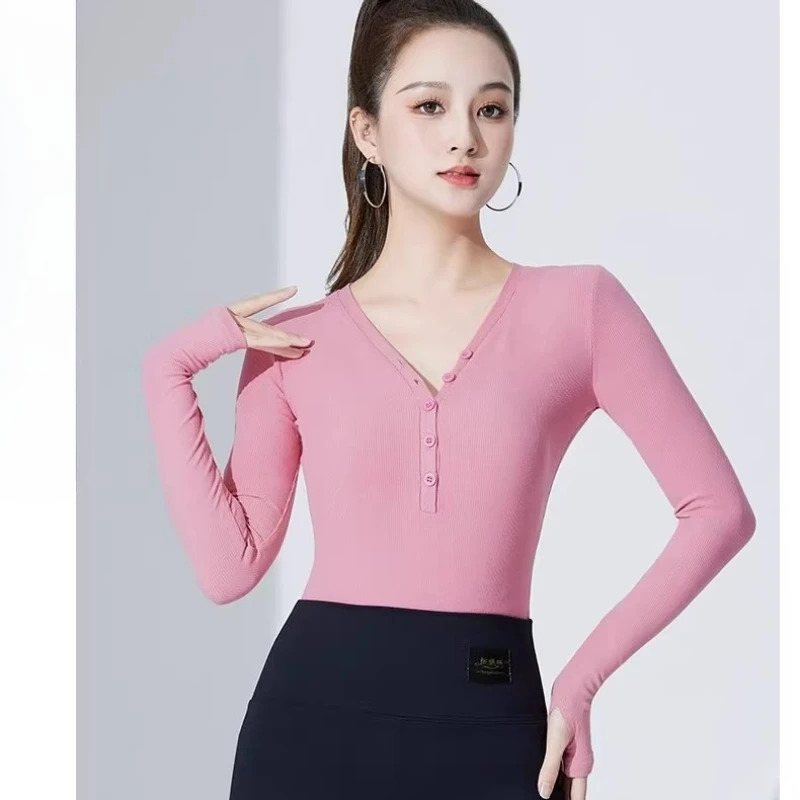 

Топы для латинских танцев, женская новая танцевальная одежда, танцевальная одежда для взрослых, цельный современный танец, международная практика, с длинными рукавами