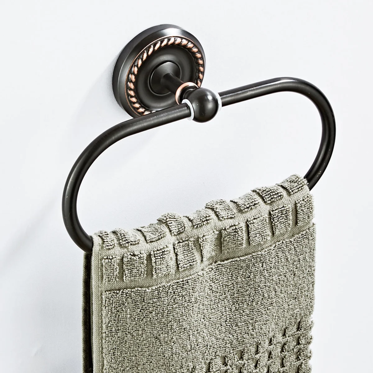 

Elegant Black Oval Towel Ring Wall Mount Bathroom Towel Holder Heavy Duty Rust Resistant Space Saving Modern Fixture Accessory