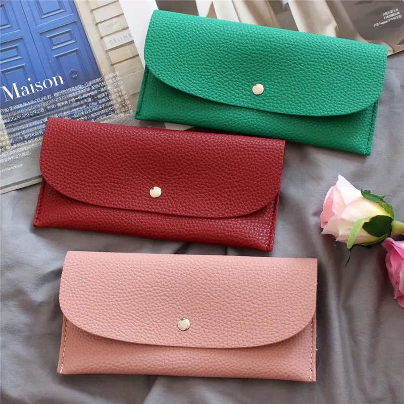 Faionable Lychee Pattern Korean Sle Casual Simple Long Wallet Women's Thin Student Leather Clip Trendy Multi-functional