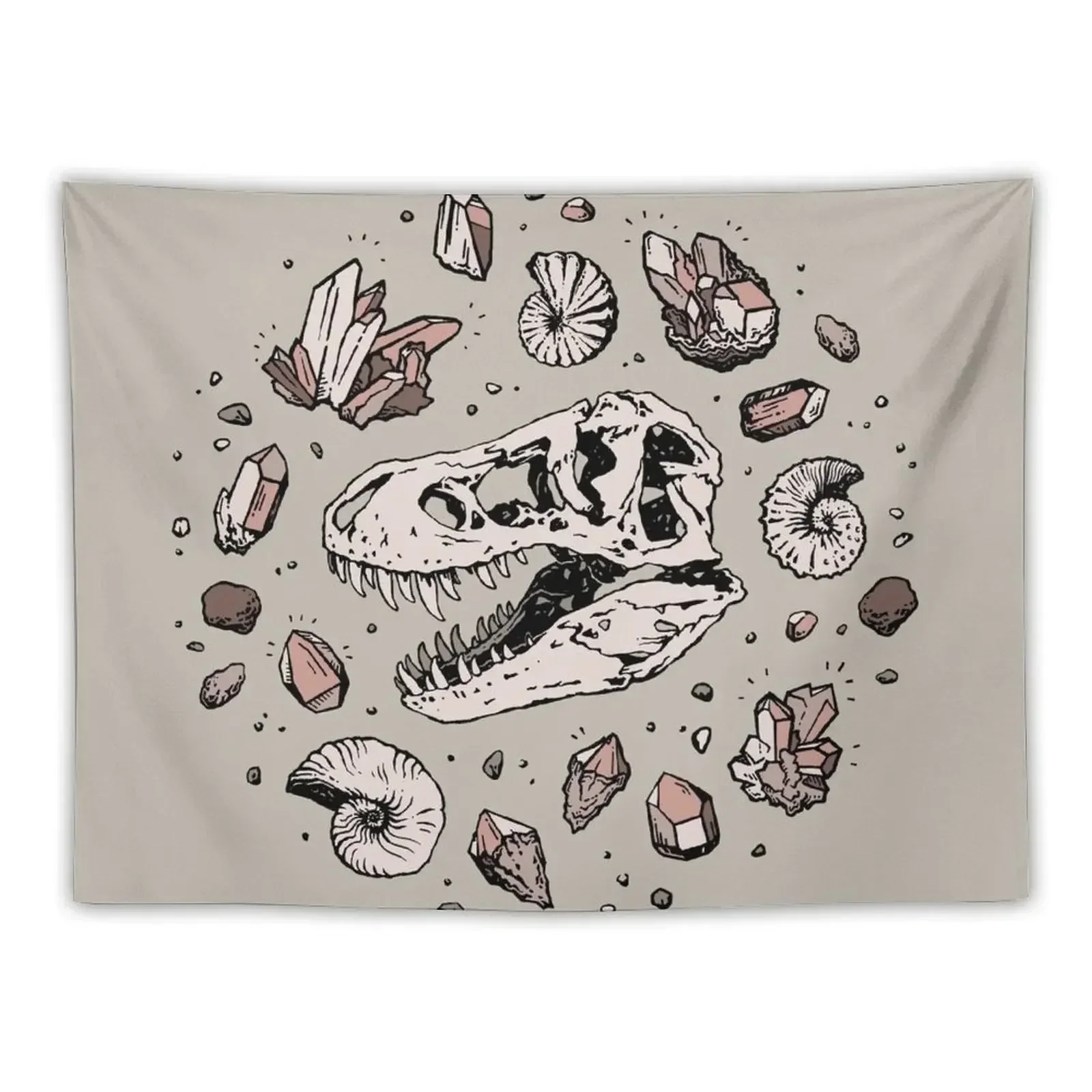 

Geo-rex Vortex | Rose Quartz | Dinosaur Skull Fossil Art Tapestry Room Aesthetic Decor Wall Art Decorative Wall Murals Tapestry