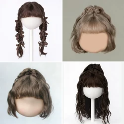 Blyth Wig Cute bow Princess wave short hair BJD Wig Soft Mohair Bangs Braid Wig half ponytail Long Wavy Hair Fit 9-10Inches Head