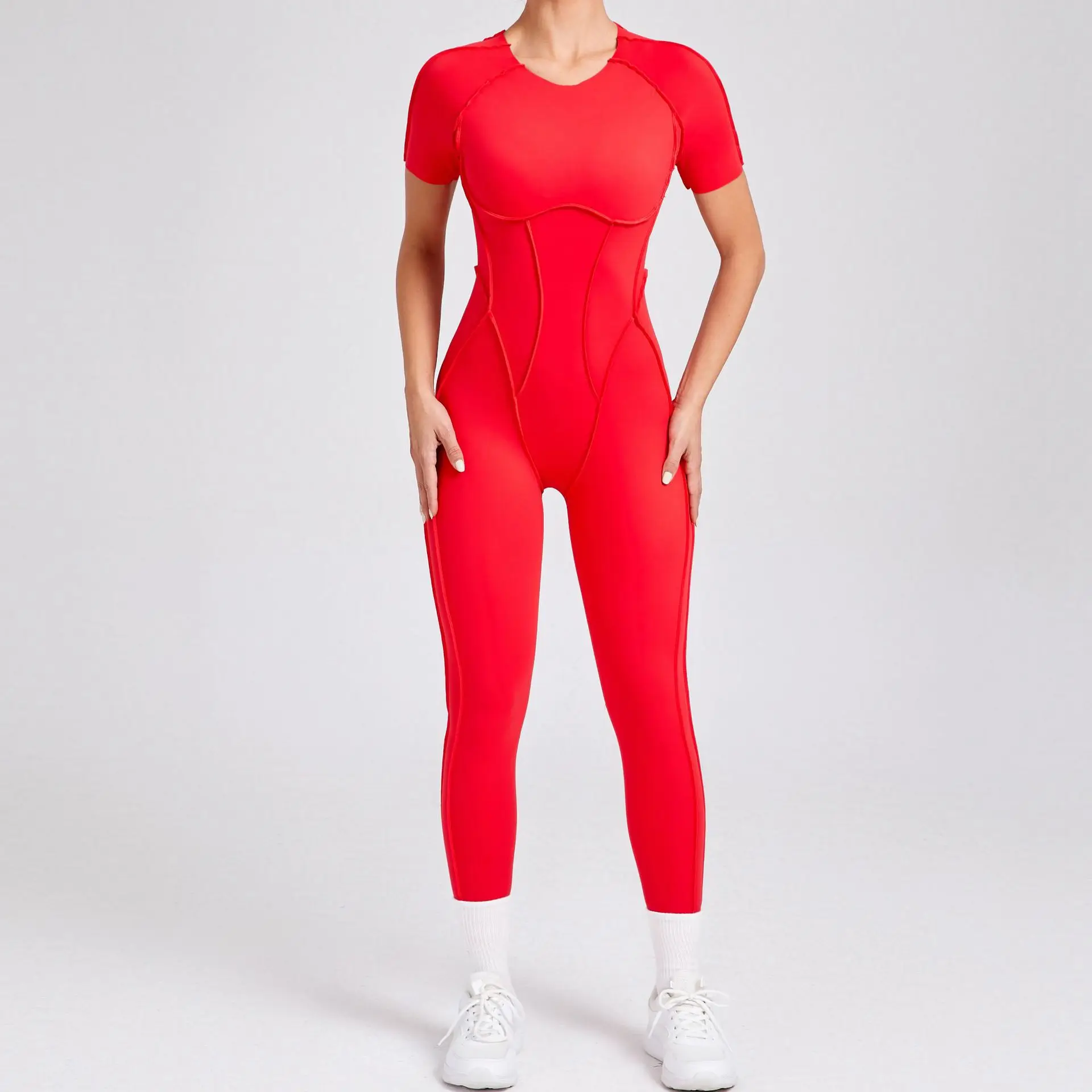 Aangepast LOGO driedimensionaal halter strakke broek met korte mouwen voor dames onesie uit één stuk sportyogapak uit één stuk