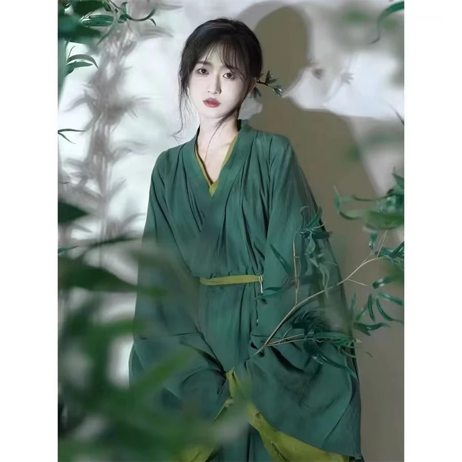 

Green Hanfu Woman Traditional Daily Wear Kimono Robe Large Sleeve Fairy Ethnic Dance Performance Photoshooting Cosplay Costume