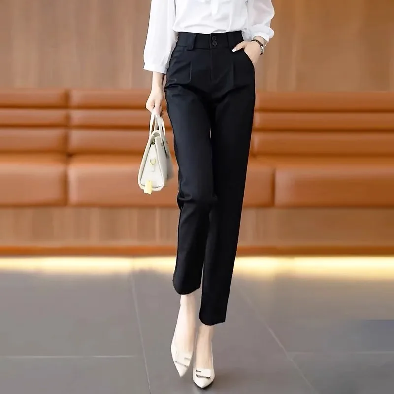 

Black Suit Pants for Women, Autumn Straight-Leg Versatile Fashion Harem Pants, Casual Nine-Point Trousers, Dress Pants