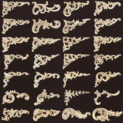 Wooden Carved Corner Flower Applique Unpainted Frame for Cabinet Decor Wood Mirror Decorative Decal for Furniture Onlay Moulding