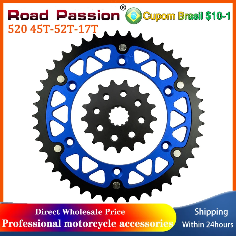 Roda dentada dianteira e traseira para motocicleta 520 45t ~ 52t 17t, para yamaha wr450 yz450 wr250z yz250 wr400 yz400 wr426 yz426 l,m,n f r