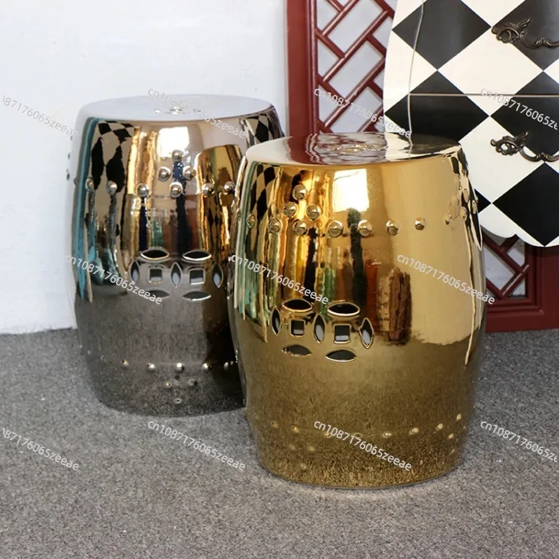 Baroque Style Simple Modern Home Decoration Craft Ornaments Electroplated Gold Silver High Temperature Ceramic Stool