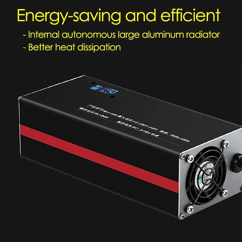 Caricabatteria al litio con display intelligente 48V 60V 72V 10A 15A 54.6V 84V 88.2V 13S 16S 20S 21S Caricatore guscio in alluminio Spina UE