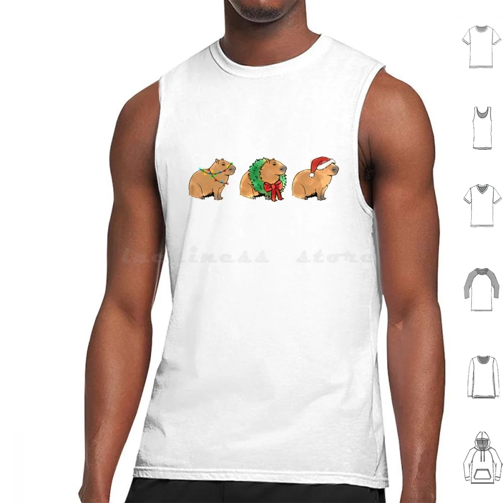 Christmas Capybara Tank Tops Print Cotton Capybara Cute Rodent Animal Funny Animals Capybaras Guinea Pig Capibara South