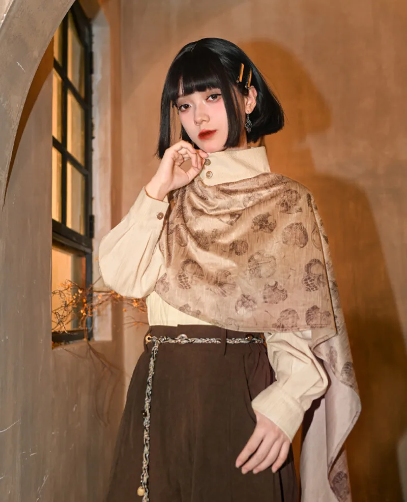 New Chinese Style Detachable Cloak Stand Collar Design Sense Niche Shirt Retro Sleeves Tops Fiesta Carnival Halloween Cosplay