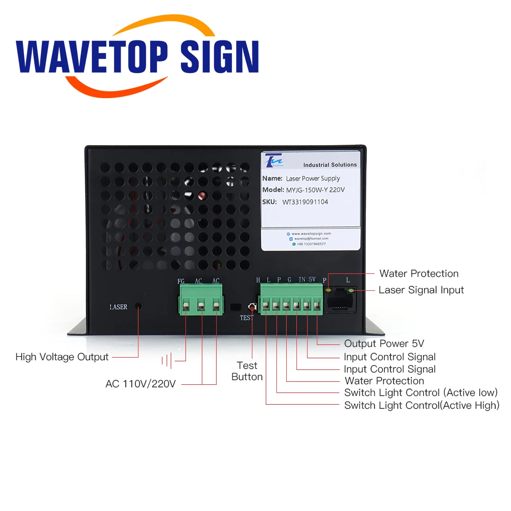 WaveTopSign MYJG-150W CO2 Laser Power Supply 130-150W for CO2 Laser Engraving Cutting Machine